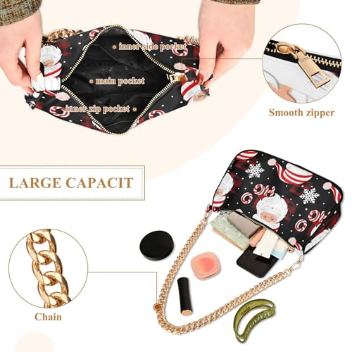 Zipper Small Hobo Purse Christmas Santa Claus Red Black Designer Handbags Women Floral Shoulder Bag with Chain Strap4