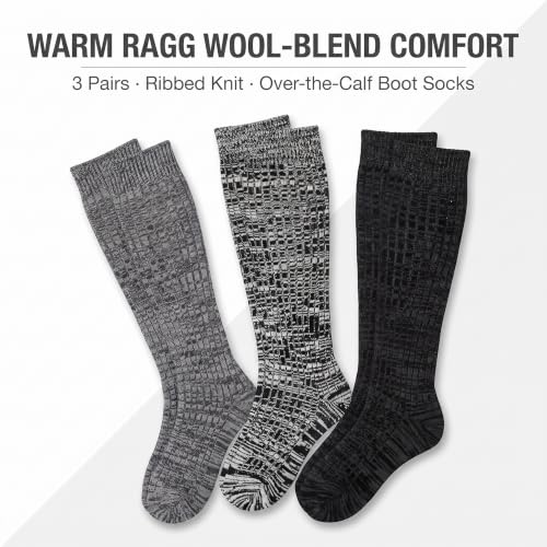 Image of Tipi Toe Women's 3 Pairs Ragg Marled Wool-Blend Boot Socks - Warm Ribbed Over the Calf /Knee High Socks for Winter Comfort