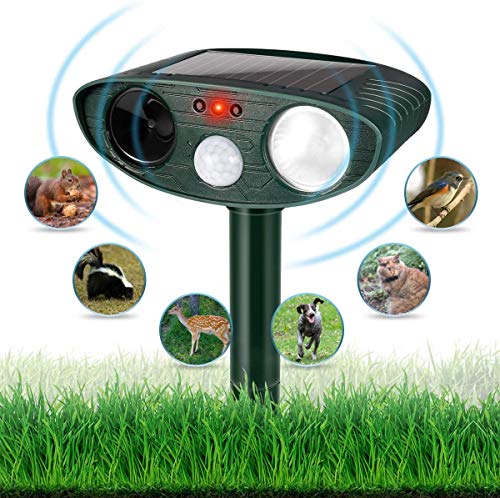 Dog Repellent Ultrasonic, Outdoor Solar Powered and Weatherproof Ultrasonic Pest Repeller with PIR