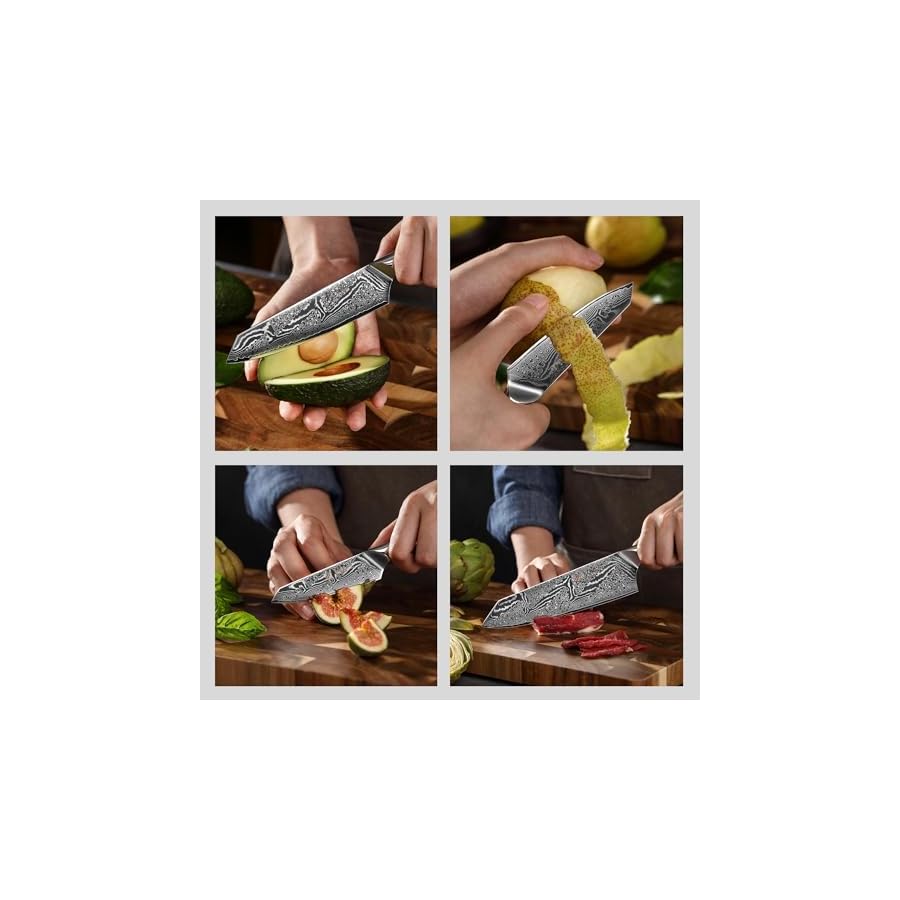 Wakoli Kitchen Knife Set, 3-pcs Professional Knives Set for Kitchen made from 67 Layers of Genuine Damascus Steel with VG10 Core, Chef Knife Set with G10 Handle in Wooden Gift Box (Nitoko)