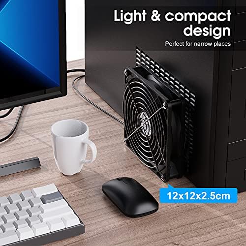 ELUTENG USB Fan Desk PC Fans 120mm 5V with L/M/H 3-Degree Speed Switch Portable Home Office Fans 1500 RPM Metal USB Powered Cooling Fan for Laptop/TV Box/AV cabint/PS4/Router