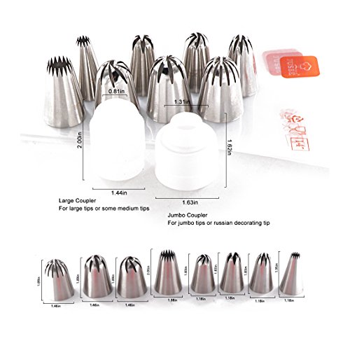 Kowanii Large Icing Piping Tip Cupcake Decorating Tip Set Kit Cake Decorating Supplies, 8 Frosting Tip Nozzle, 10 Pastry Bag, 2 Coupler #TOP2