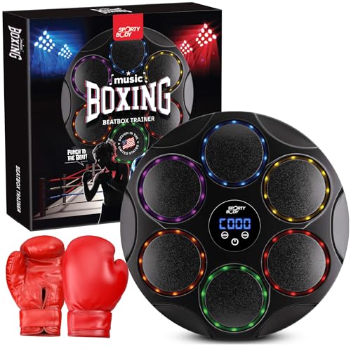 Music Boxing Beatbox Trainer by Sporty Body, 9 Speeds & 9 Light Modes, Bluetooth Sync, Auto Counting, and Durable ABS Body for Home Workouts, Supports 440lbs Punch Force, Wall Mounted Boxing Machine