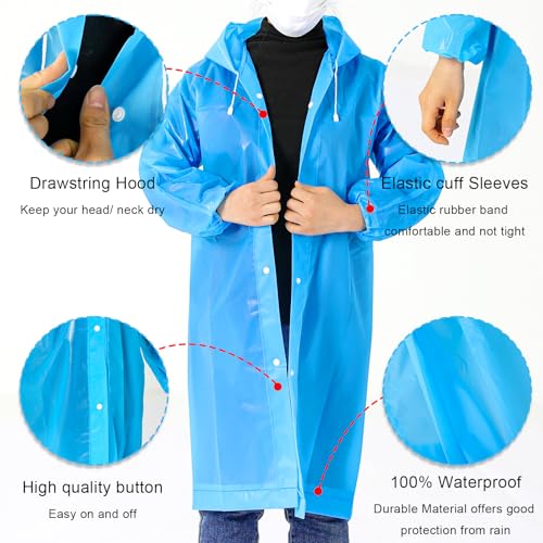 1 Pack Rain Ponchos for Kids Reusable Rain Coats Jackets Long Waterproof Raincoat with Hood Hat EVA Lightweight Rain Suit for Children Boys Girls Travel Outdoor Family Rain Gear3