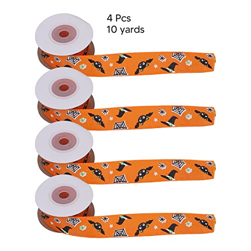 4 peças fita de embrulho laranja com estampa de morcego decoração de festa 10 jardas 2,5 cm de largu