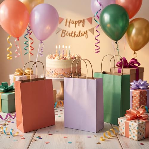 Image of BLEWINDZ 32 Pieces Gift Bags with 32 Tissues, 8 Colors Party Favor Bags with Handles, Rainbow Gift Bag for Wedding, Birthday, Party Supplies and Gifts