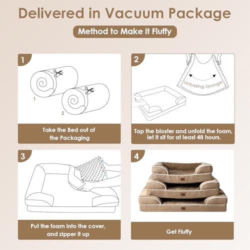 Image of EHEYCIGA Orthopedic XL Dog Bed, Waterproof Memory Foam With Sides, Non-Slip Bottom, Egg-Crate Foam Couch for Extra Large Dogs, Washable Removable Cover, Camel