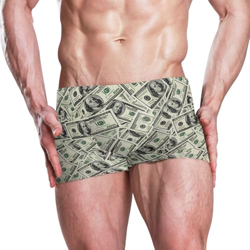 Paper Money Hundred Dollar Bills Mens Swim Trunk Swimwear Bathing Suit Swim Brief Square Leg Board Short S B04050972