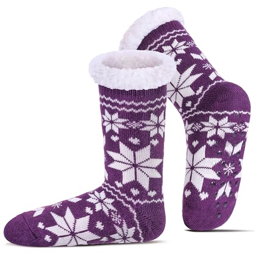 Slipper Socks for Women Fuzzy Non Slip Winter Thick Warm Soft Cozy Fleece Lining Home Socks with Grippers