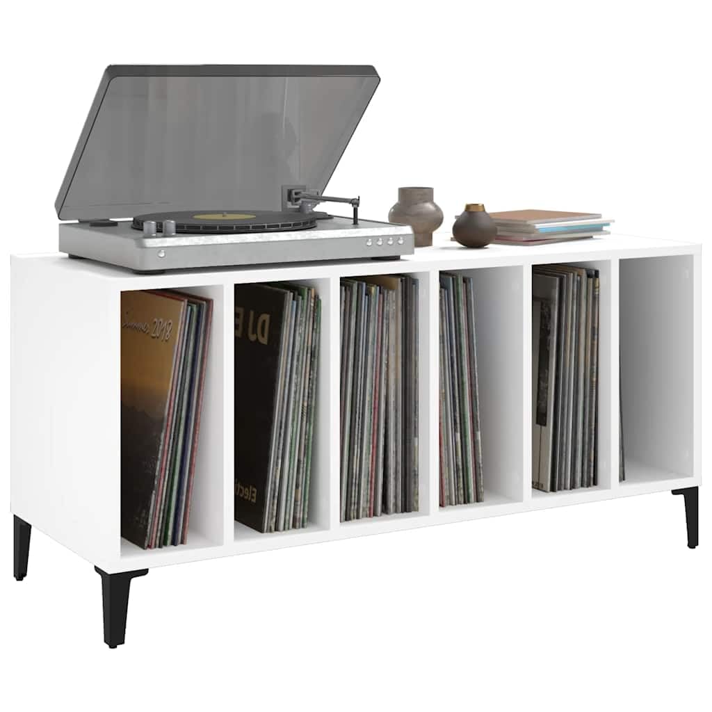 Armadio per dischi bianco, 100 x 38 x 48 cm, in legno, versatile, per vinile, TV, ufficio o soggiorno, con gambe in metallo stabili e ampio spazio per dischi in vinile ed elettronici
