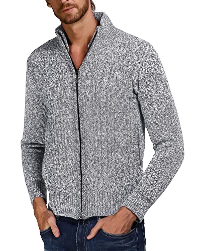 AUDATE Strickjacken für Herren Strickpullover Reißverschluss Stehkragen Warmer Cardigan Strickjacke Hellgrau XL Cover