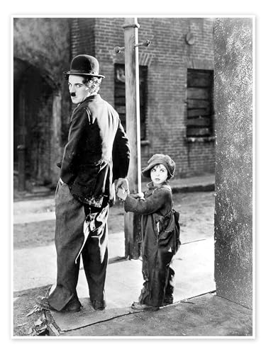 Le Kid, Charles Chaplin et Jackie Coogan, 1921 Poster 50 x 70 cm Noir et blanc Tableaux Décoration murale