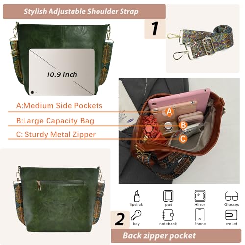 Image of Hobo Bags Vegan Leather Crossbody Bag Guitar Strap Shoulder Purses with Zipper Handbags for Women