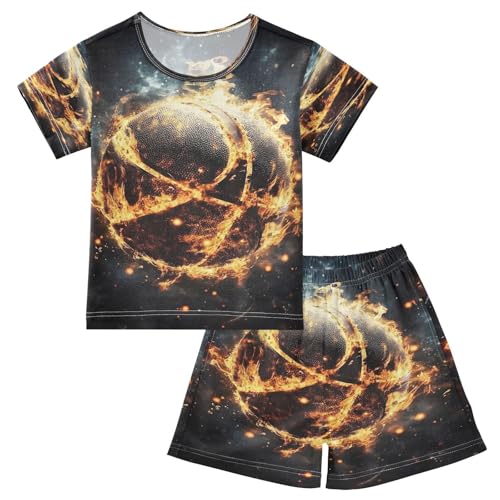 ALAZA Flash Flame Basketball Pajamas Set Short Sleeve Cotton Sleepwear Summer Pjs 2 Piece 5-14Y - Main Image