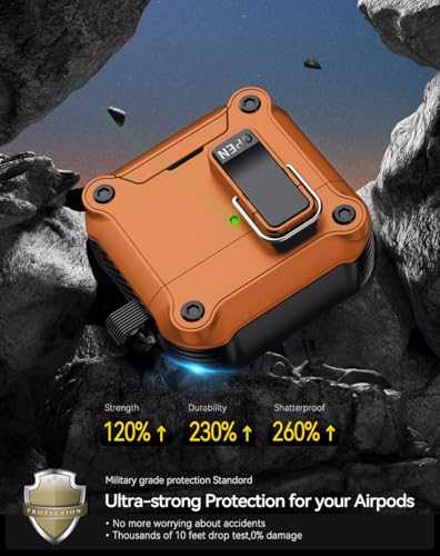 Image of Pohgelan for AirPods 4 Case with Safety Lock-Orange | Magnetic Automatic Lock with Cleaning Kit&Keychain,Compatible with Magsafe