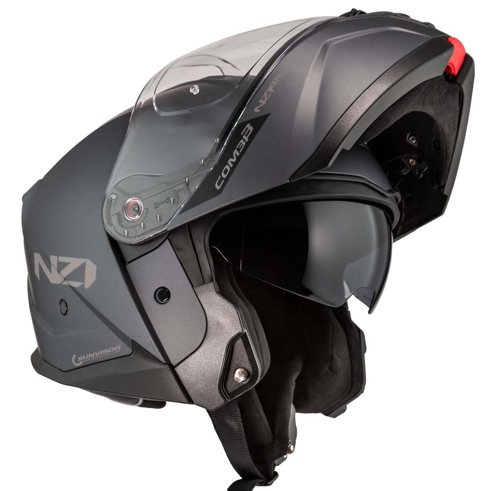 NZI Combi 3 Duo Antracita Mate - Casco de Moto Modular Abatible con Visor Solar - Unisex Hombre y Mujer - Homologado P/J ECE 22.06