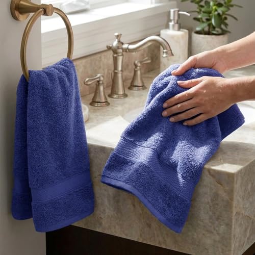 Image of MYTRIDENT Hand Towel | Urban Comfort | Quick Drying | Travel Friendly | for Men /Women | 2 Pc Hand Towel (40 cm x 60 cm) | 100% Cotton 450 GSM - Navy