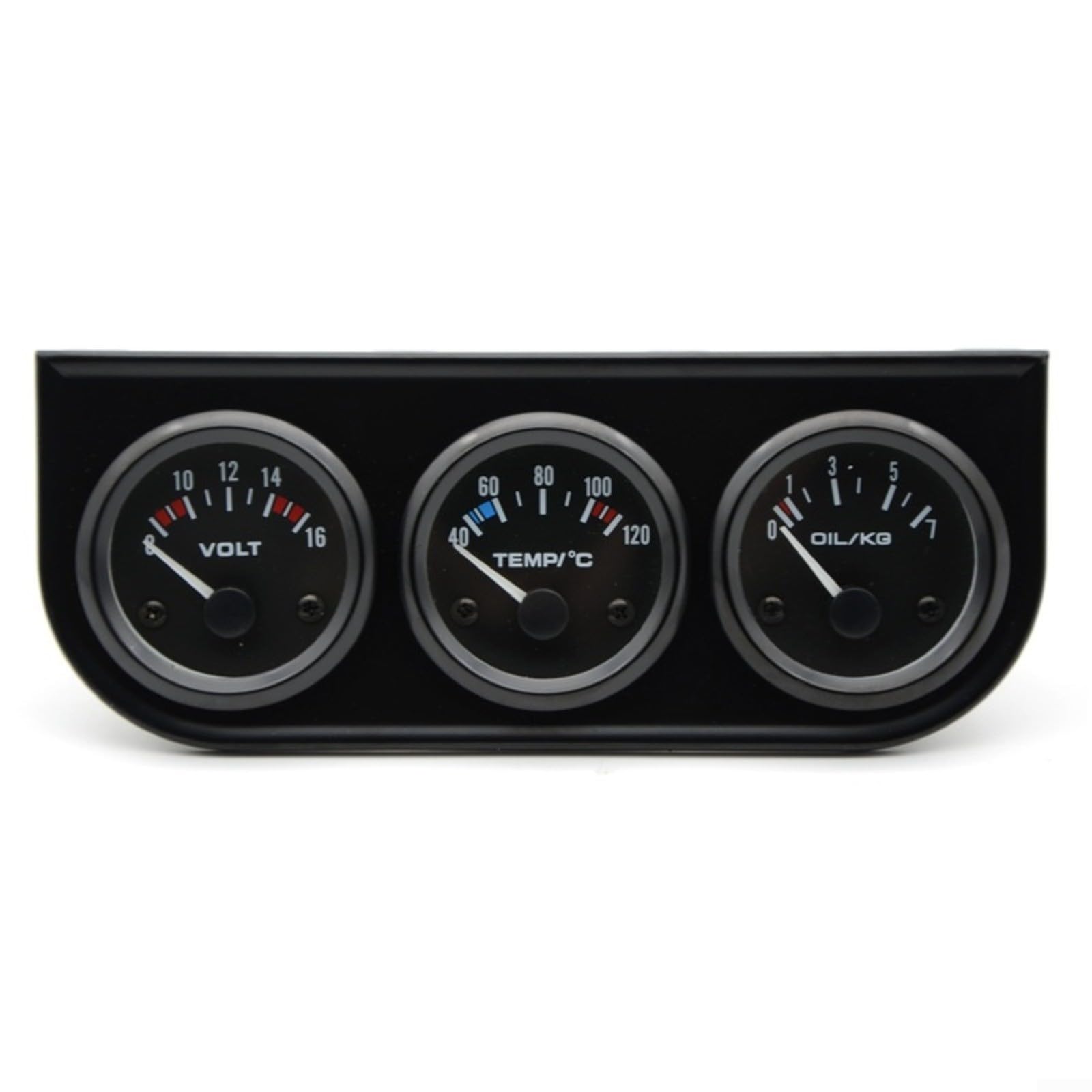 52 mm schwarzes Dreifach-Messgerät-Set, Spannungs-, Wassertemperatur- und Öldruckmessgerät mit LED-Anzeige, für Auto, Motorrad, LKW, Traktor, Schiffsmotoren