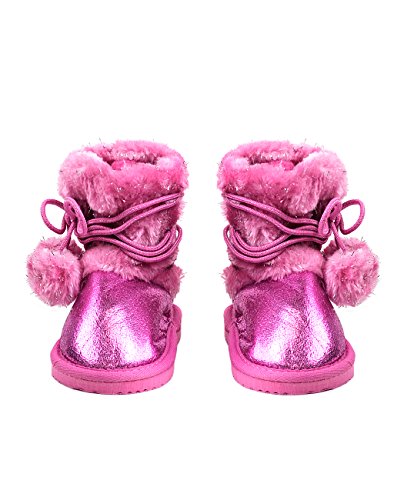 NYFASHION101 Stylish Girls Toddler Dangling Pom Metallic Winter Boots3
