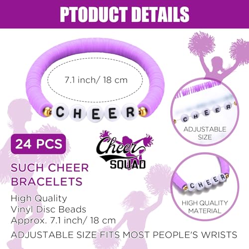 Image of Landical 24 Pcs Cheerleader Gifts Stackable Clay Bead Cheer Bracelets Friendship Bracelets Senior Night Cheer Gifts for Girls(Purple)