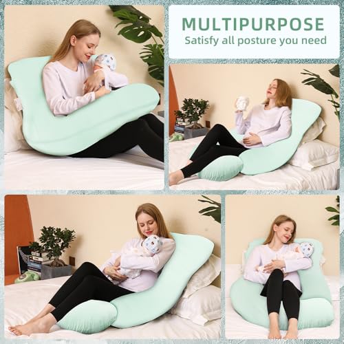 Image of Chilling Home Pregnancy Pillow, Cooling Pregnancy Pillows for Sleeping,Full Body Pillow for Adult,Maternity Pillow for Pregnant Women 63 inch, Pregnancy Must Have with Removable Cover, Mint Green