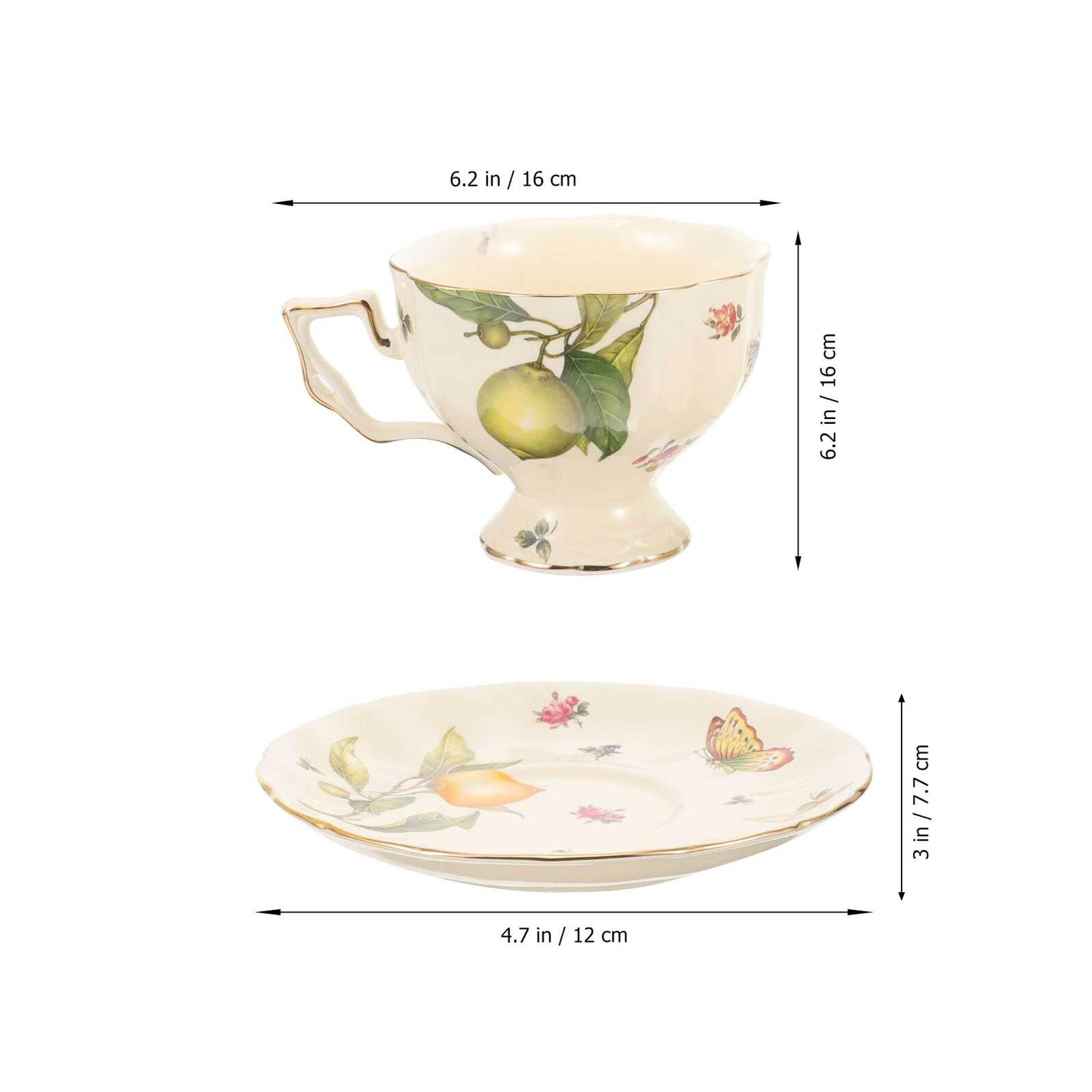 Set Tazze Da Cappuccino e Latte in Ceramica Con Piattino, Design Vintage Limone e Farfalla, Tazza Con Manico Ampia Apertura Per Tè e Caffè, Servizio Casa e Sala Da Pranzo
