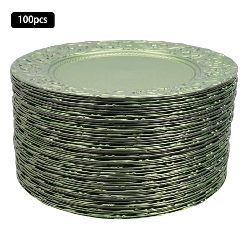 100 platos decorativos redondos reutilizables verdes miniatura 5