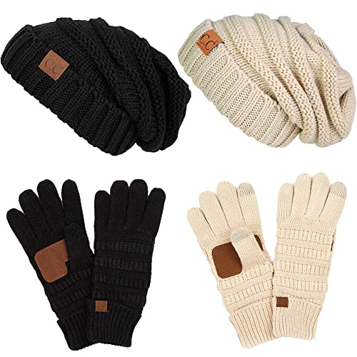 Funky Junque Women's Hat and Gloves Set with Touchscreen Feature - Mother's Day Gift - and Warm Slouchy Design