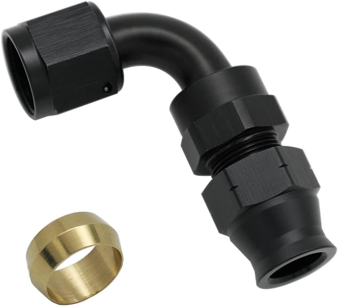 90 Degree 6AN Female Flare to 3/8" (9.5mm) OD Fuel Hardline Tube Adapter Fitting Aluminum Black