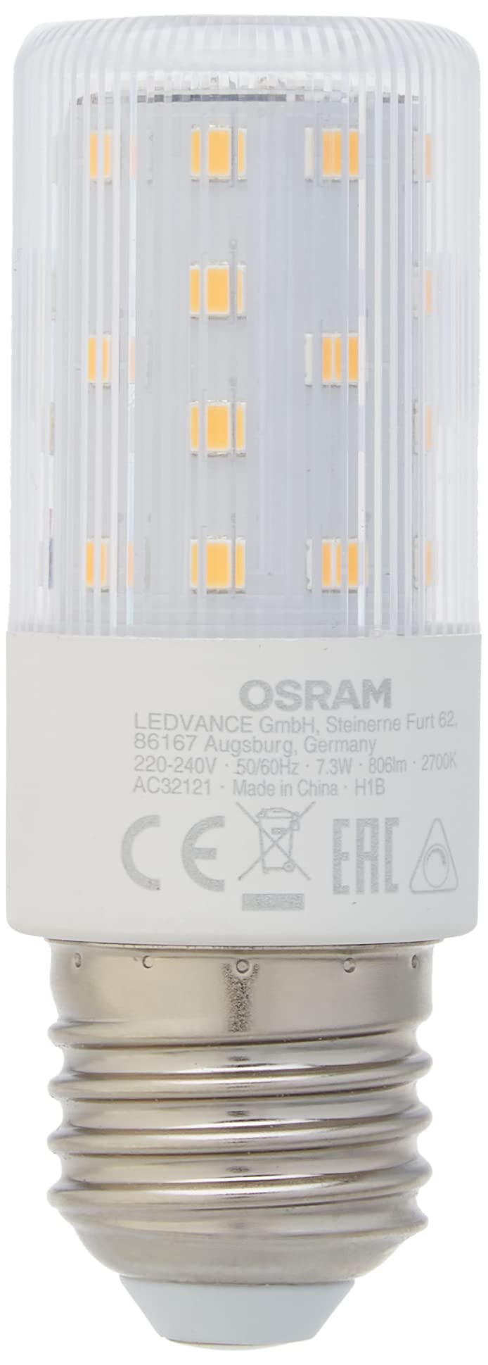 Osram LED Superstar Special T SLIM, Dimmbare schlanke LED-Spezial Lampe, E27 Sockel, Warmweiß (2700K), Ersatz für herkömmliche 60W-Leuchtmittel, 6 Stück (1er Pack)