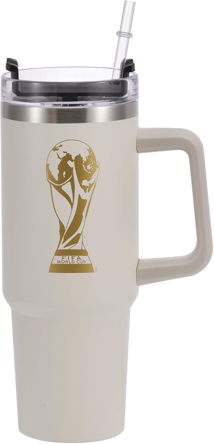 Official FIFA World Cup 2026 Edition - 30oz Insulated Double Tumbler W/Handle & Straw - Premium Stainless Steel- Handwash Only - Designed to Keep Beverages Hot 12 hr/Cold 24 hr