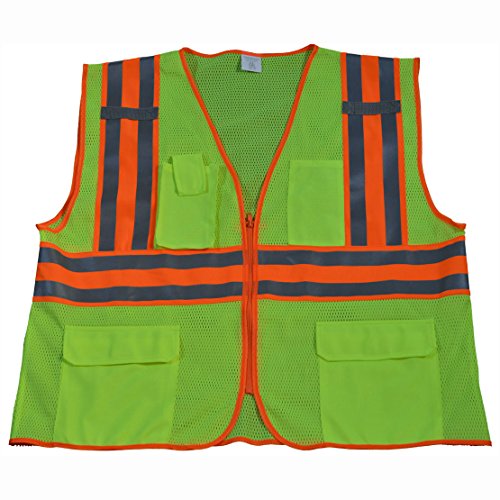 Petra Roc LVM2-CB2-S/M ANSI Class 2 Safety Vest with Orange Contrast Binding, Small/Medium, Lime Mesh