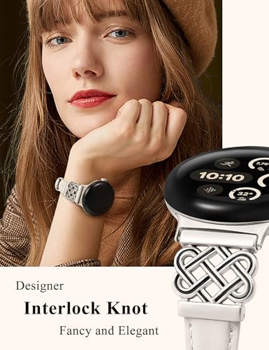 Image of TOYOUTHS Slim Leather Band Compatible with Google Pixel Watch 4 3 41mm /Pixel Watch 2 1 Band Women, Celtic Metal Dressy Thin Fashion Designer Premium Leather Strap for Google 4 3 2 1 Smartwatch