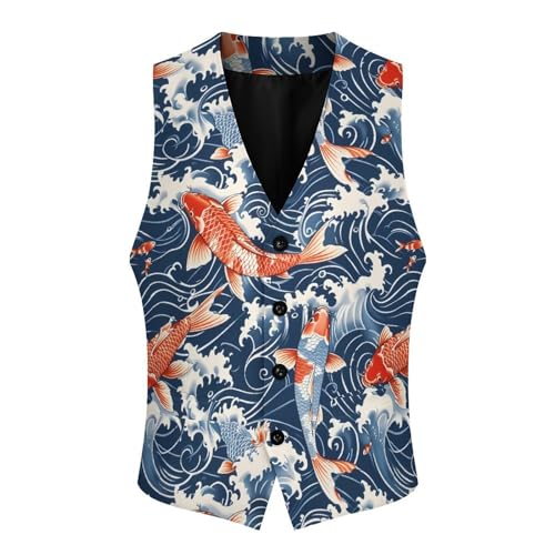 Japan Fish Waves Novelty Men's Suit Vest Casual Formal Dress Vests Business Waistcoat3
