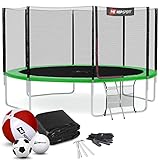 Hop-Sport Trampolin Outdoor Ø 366 cm – Gartentrampolin Komplettset mit stabilen U-Beinen, außenliegendem Netz, Sprungtuch und Leiter sowie Extra-Zubehör, grün