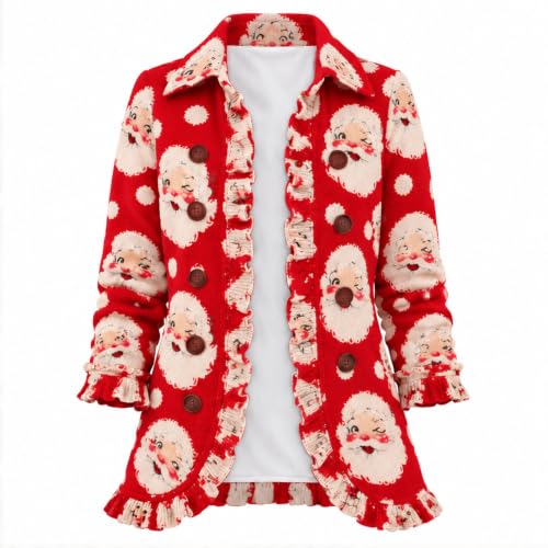 Christmas Jacket For Women Open Front Ruffle Trim Button Down Peplum Coat - image 4