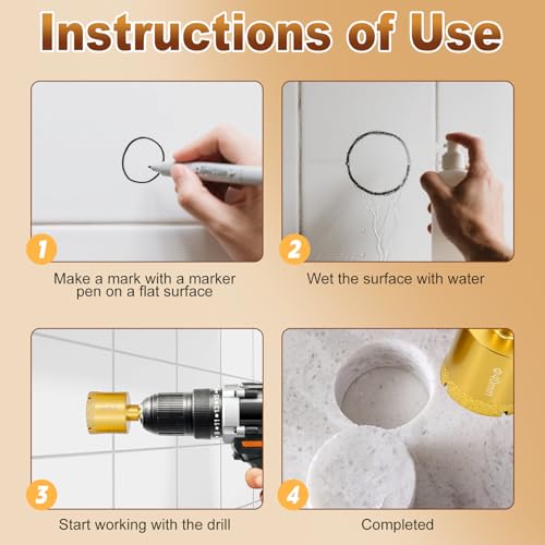Image of Diamond Hole Saw Bits,Tile Hole Saw Kit 1 /2 inch Diamond Core Drill Bit 2pcs for Porcelain, Tile, Ceramic, Glass, Tile,Granite,Stone,Marble 12mm