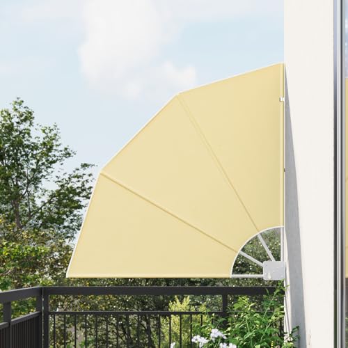 Balkon Sichtschutz Sandfarbe 115 x 115 cm Stoff Balkonfächer klappbar Sichtschutz Windschutz für Balkon Terrasse Garten