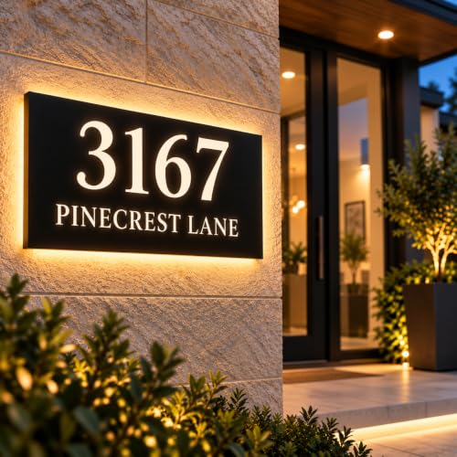 NIEBIN Custom Lighted House Numbers for Outside, Solar or Plug-In LED Sign