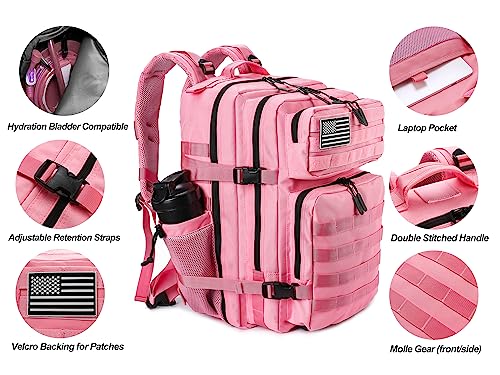 Lhi Military Tactical Backpack For Men And Women 45L Army 3 Days Assault Pack Bag Large Rucksack With Bottle Holder (Pink) #TOP3