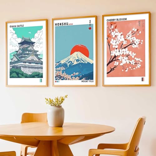 Image of kotart Japan Nature Art and City View Wall Framed Posters | Japanese Nature Art and City View Aesthetic Framed Poster for Living Room Bedroom Gaming Room Studio Wall Decor Set Of 3 (13X17 inch)