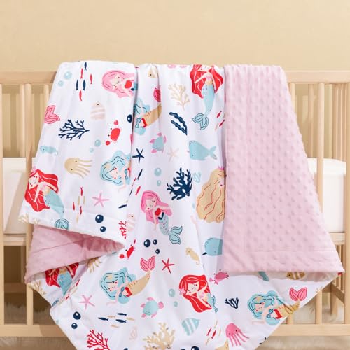 Image of PHF Minky Baby Blanket for Girls with Double Layer and Soothing Raised Dotted Backing, Soft and Lightweight Reversible Receiving Blanket for Newborns, Infants, Babies, 30x40 Inches, Mermaid