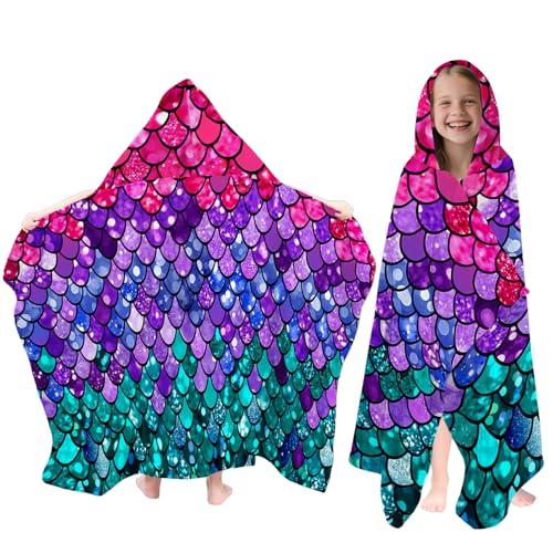 Fiwbnasz Mermaid Hooded Beach Towel for Kids Purple Hooded Towels for Toddlers 30 X 50 Kids Beach Towels for Pool Travel Swim Scale Wearable Bath Towel for Toddlers Girls Bath Towel with Hood