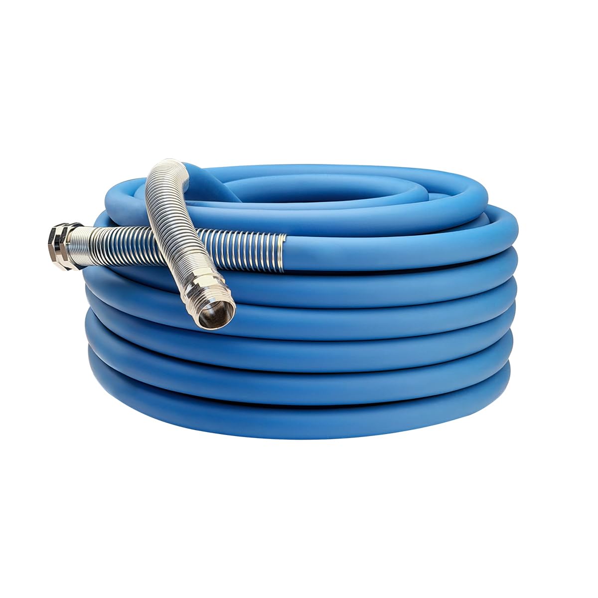 Guitrees 2026 Upgraded Garden Hose 75FT x 5/8", Heavy Duty Rubber Water Hose with Five Layered Braiding, Swivel male and female Nickel-plated Brass Fittings, 1000PSI Burst, 300PSI Working (Blue)