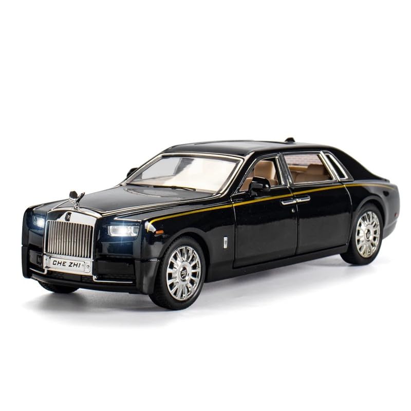 COCOBLINC Metal Car 1:32 Rolls Royce Phantom Toy Car Alloy Diecast Model Car Pull Back Vehicle Toy with Openable Doors Sound and Light Car for Kids (Black)