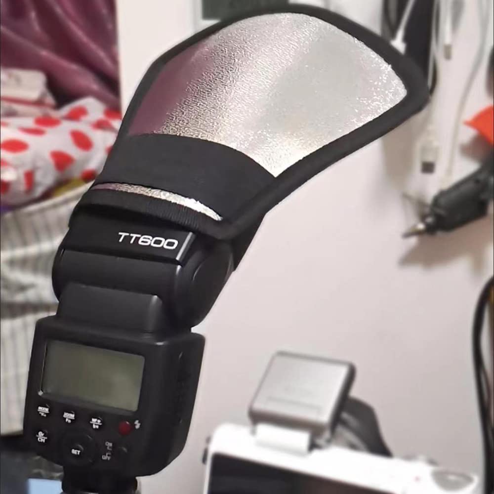 Diffusore Flash, 2 in 1 Argento/Bianco Riflettore, Flash Softbox con Elastico Adatto per Nikon Canon Sony Yongnuo Speedlite