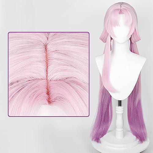 Image of Chinese Ancient Style Wig Anime Pink Purple Gradient Wigs Women Long Straight Wig with Ponytail Bangs Buns COS Game Cosplay Wigs Halloween,Christmas,Comic con,Game Show,Party