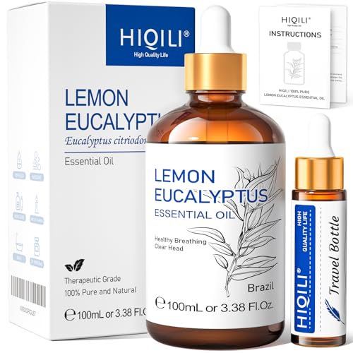 HIQILI Aceite de Eucalipto con Limón, para Esencias, Difusor, Interior, Exterior, Jardín, 100% Puro Natural - 100 ML