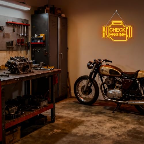 Image of Horseneon Check Engine Neon Sign Neon Light Sign Man Cave Decor Led Garage Wall Art Auto Repair Shop Workshop Decor Garage Accessories for Man Gifts for Car Guys Mechanics