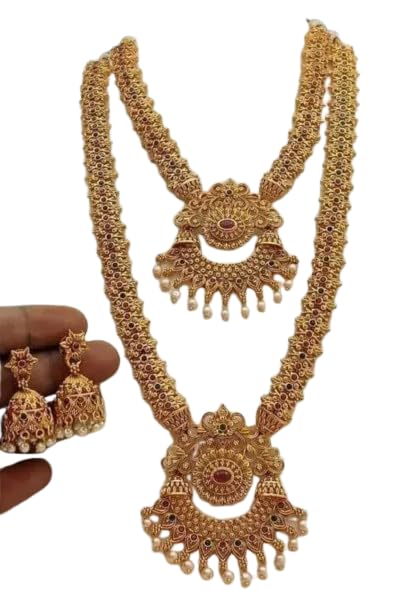 Juego de joyas tradicionales del sur de la India con chapado en oro y rubíes